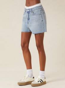 NYA SZN 牛仔短裤平角裤蕾丝内裤细节休闲日常度假派对早午餐优雅辣妹俱乐部外出性感演唱会全国巡演音乐节夏季柔和色调女士 - 淺色水洗藍 - 查看 4