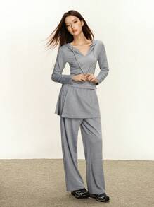 Rina Fox Conjunto de dos piezas para mujer para uso diario - Gris - Ver 4