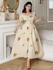 DAZY Elegante vestito lungo da donna con ricamo floreale in vita