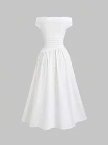 Sweetra Elegantes schulterfreies Urlaubskleid mit Blumen Muster für Damen