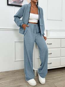 EURMUSE TWO PIECES TWO THREAD LIGHT GREY HOODIE SWEATSHIRT AND SWEATPANT WITH SPARKLE STONE DETAIL - Baby Blue - View 6