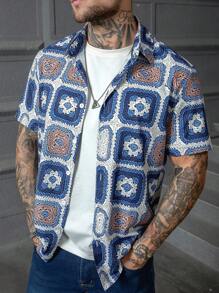 Manfinity Homme Men's Floral Pattern Single Breasted Casual Short Sleeve Shirt Men Shirts Streetwear Style Shirts For Men Men Fashion Shirts Streetwear Men Shirts - Multicolor - View 5