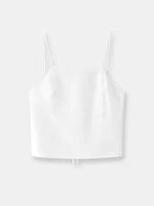 Maija 2025 Summer New White Adjustable Thin Strap Tie Bow Back Lace Up Cute Sleeveless Backless Cami Top, Suitable For Beach Holiday, Urban Commuter, Elegant Modern Casual Party, Picnic, Office Outfit, Graduation Season, St. John's Festival