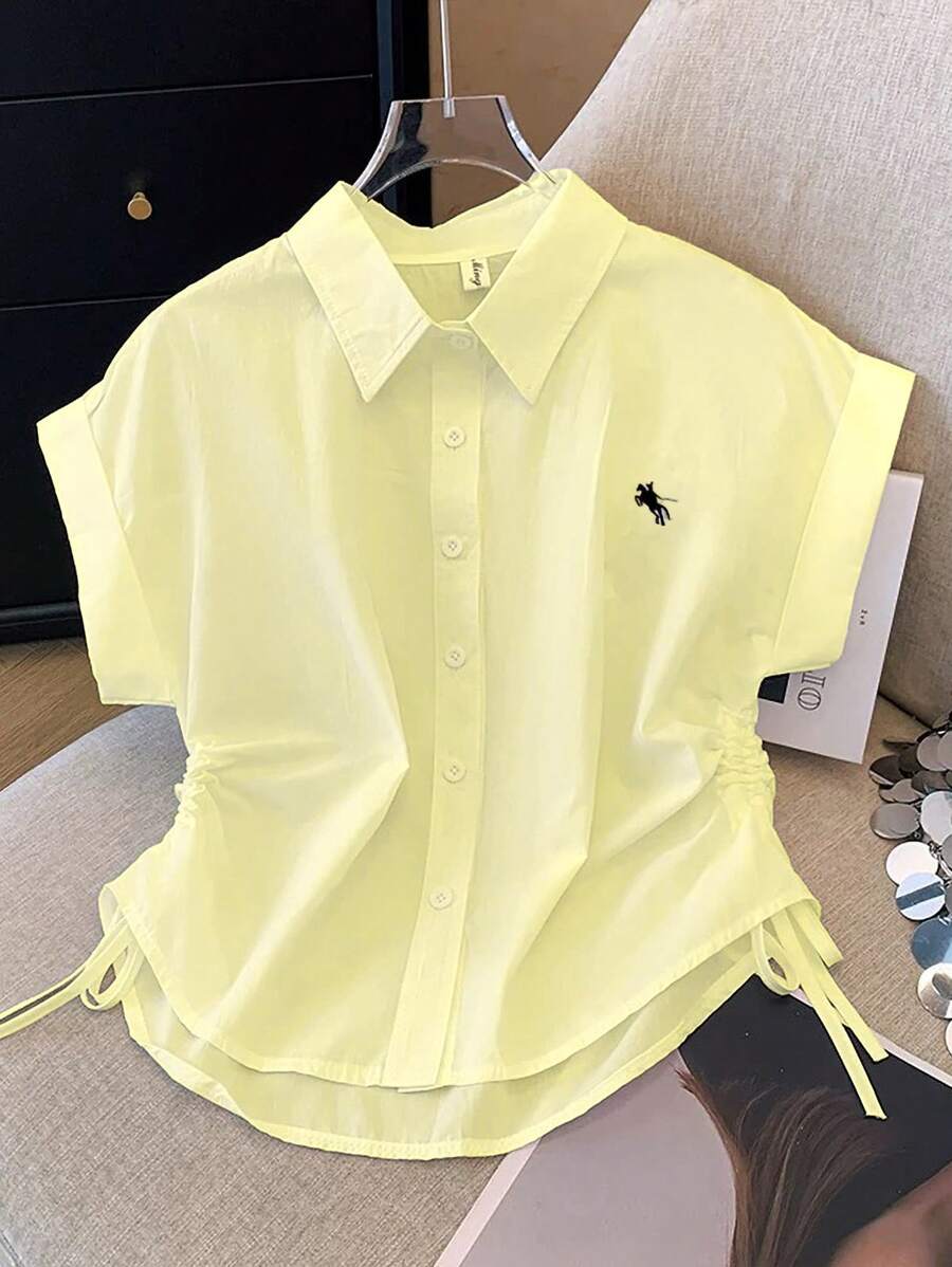 INAWLY Women's Casual Side Drawstring Shirt, Summer