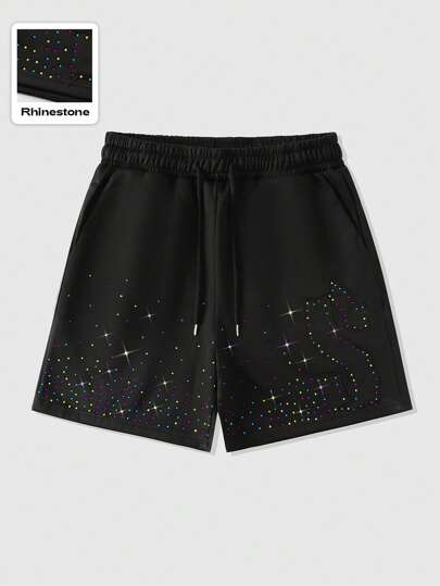 Street Life Men's Drawstring Waist Pockets Casual Shiny Diamond Shorts