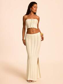 SHEIN BAE Sexy Hollow-Out Cropped Tank Top & High Waist Bodycon Mini Skirt 2 Pieces Set