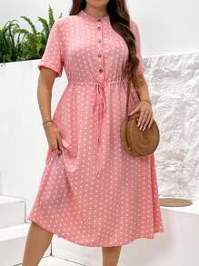 SHEIN LUNE 波尔卡圆点印花前结开襟连衣裙，假日沙滩裙