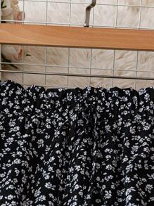 SHEIN Clasi 女式碎花图案宽松腰蝴蝶结装饰休闲裤，适合假日和日常穿着 - 彩色 - 查看 3