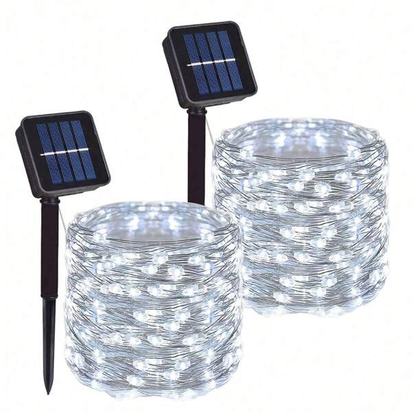SHEIN Solarbetriebene LED-Lichterkette für den Außenbereich, Kupferkabel-LED-Solarsolarlampen, Solarlichterkette, verwendbar für Garten/Camping/Hochzeit/Terrasse/Dekoration, Herbstdekoration, Hausdekoration, Außendekoration