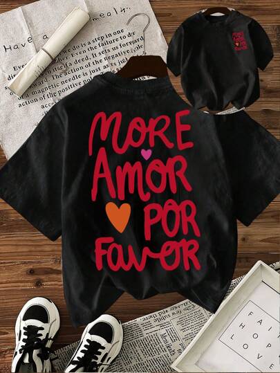 INAWLY Plus Size Letter Print Round Neck Casual Short Sleeve T-Shirt, Summer