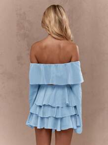 MISSGUIDED Mini Ruffle Skirt Festival Beachwear Summer Western Skirt Ruffled Casual Chic Boho Vacation Skirt - Blue - View 2
