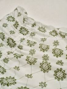 Écloséra Vestido de mujer de manga corta con estampado de flores de líneas verdes sobre base blanca y cintura elástica - Blanco - Ver 7