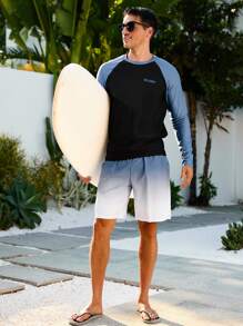Manfinity VDAYZ Costum de baie pentru bărbați, cu mânecă lungă, cu blocuri de culoare, pantaloni scurți și protecție solară