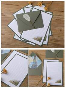 SHEIN 16 Green Set Of Oil Painting Envelopes Containing 6 Envelopes And 10 Pieces Of Writing Stationery For Making Invitations And Greeting Cards Gift Greeting Cards Writing Letters New Year's Gifts