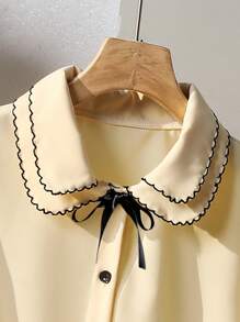 Tween Girls Colorblock Trim Long Sleeve Button-Down Collared Shirt - Yellow - View 6