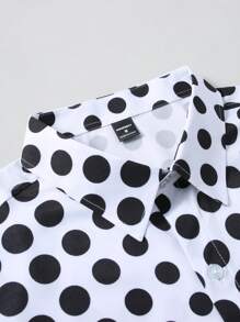 Manfinity Homme Men's Polka Dot Turndown Collar Casual Printed Button-Up Long Sleeve Shirt