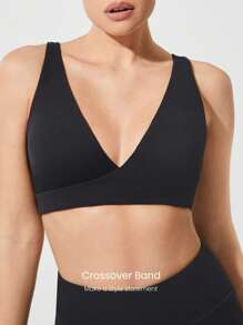 GLOWMODE FeatherFit™ Studio Crush V-Ausschnitt Kragen Abnehmbare Cups Kreuzgurt Sport-BH Für Geringen Aufprall Yoga Pilates Barre Studio Tägliches Lässig Tragen