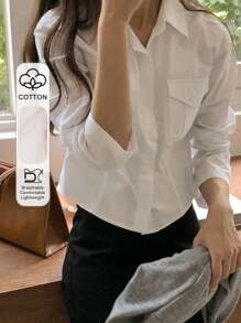 DAZY Women's Casual Versatile Solid Color Blouse Long Sleeve Women - White - View 1