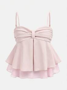 Girlism Teen Mädchen Sommer-Camisole-Top mit süßem Plissee und Rüschenbesatz, bauchfreies Sommer-Top