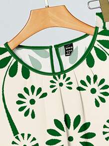 SHEIN Clasi 2 pièces/Set Femmes Débardeur ample à col rond avec motif floral rétro et pantalon évasé, convient pour les vacances d'été