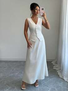 Elenzga 优雅别致的醋酸纤维两件套 - 无袖背心和迷你裙，时尚修身的女士夏季服装