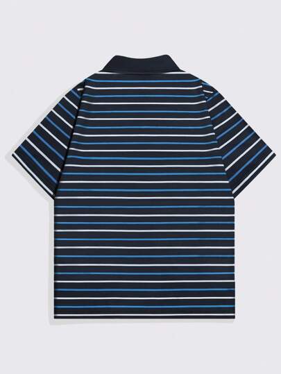 Prep Men's Preppy Summer Letter Striped Short Sleeve Casual Polo Shirt