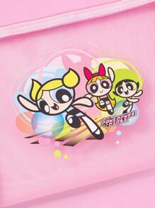 THE POWERPUFF GIRLS X SHEIN 花朵、泡泡、毛茛图案可爱网眼收纳袋，大容量便携化妆包 - 粉色 - 查看 4