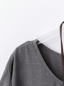 Linhara Plus Size Casual Holiday Solid Color Batwing Sleeve Shirt - Dark Grey - View 4