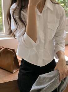 DAZY Women's Casual Versatile Solid Color Blouse Long Sleeve Women - White - View 8