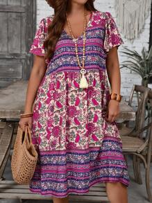EMERY ROSE Vestido casual de vacaciones con estampado floral, talla grande