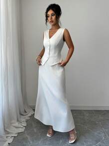 Elenzga 优雅别致的醋酸纤维两件套 - 无袖背心和迷你裙，时尚修身的女士夏季服装