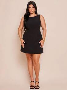 SHEIN BAE Robe élégante et simple sans manches noire unie, coupe près du corps, dos nu avec nœud à l'ourlet, robe trapèze. Robe noire, robe pour rendez-vous de la Saint-Valentin, robe de demoiselle d'honneur de mariage, petite robe noire chic, robe pour le 4 juillet pour femmes rondes, tenue de plage pour femme, tenue d'aéroport pour femme, robe pour invitée de mariage, tenues d'été pour femme, tenues de vacances, robe de remise des diplômes, tenues de festival pour femme - Noir - Voir 3