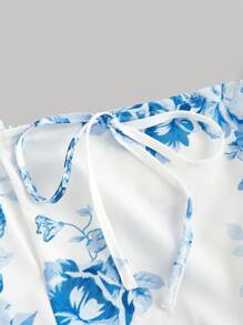 SHEIN MOD Váy Maxi Tay Phồng In Họa Tiết Cổ Điển Có Dây Rút Và Riềm Xếp Nếp Tinh Tế, Có Thể Điều Chỉnh Chiều Dài Viền Váy, Phong Cách Cung Điện Tuyệt Đẹp, Trang Phục Cho Ngày Hẹn Hò, Tiệc Tùng, Ngày Lễ, Tiệc Trà, Sinh Nhật - Màu xanh lam - Xem 3