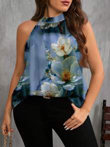 SHEIN Clasi Plus Size Floral Print Sleeveless Shirt, Casual & Suitable For Summer Suitable For Going Out Chic Blouses For Women - Multicolor - View 4