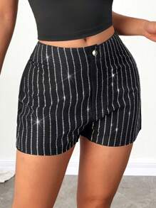 Firerie Women Elegant Commuting, Fashionable, Casual Vacation, Black High-Waist Pocket Super-Mini Shorts, Beach, Airport - Black - View 4