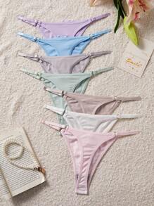 Eraneu Set de 7 bragas tipo tanga para mujeres, diseño sencillo, cómodo y dulce, combinación de colores surtidos