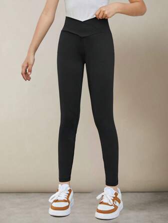 Tween Girls' Knit Solid Color Fitted Casual Leggings