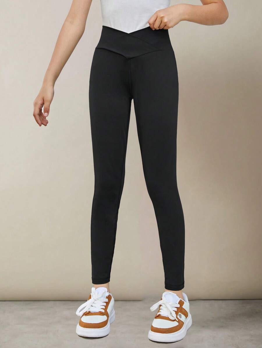 SHEIN Tween Girls' Knit Solid Color Fitted Casual Leggings