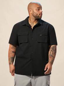 EASEVO Men's Plus Size Solid Color Plain Woven Casual Nice Button Short Sleeve Shirt, For Going Out - Black - View 5