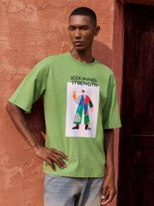 Maija Tricou bărbătesc cu guler rotund, verde, cu mânecă scurtă, cu imprimeu artistic abstract, potrivit pentru plajă, festivaluri de muzică, Ziua Independenței, afaceri, casual, nuntă, ținute de zi cu zi