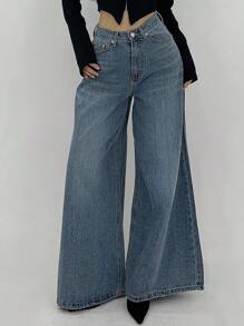 DAZY Washed Loose Wide Leg High Hem Jeans, All Season