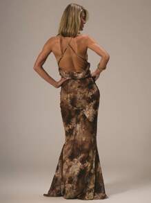 MUSERA 印花网纱吊带露背长裙，春夏伊比沙岛度假可爱浪漫节日海滩装扮，适合海滩婚礼宾客、夜间外出、秋季婚礼宾客、优雅约会之夜等场合。 - 彩色 - 查看 4