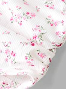 SHEIN Girlism Tween Girl Casual Minimalist Ditsy Floral Ruched Bandeau Top, Can Be Worn Underneath Or As Outerwear, Suitable For Girls Everyday Wear Fall Winter - Baby Pink - View 3