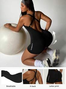 Rhythm Era Plus Size Sleeveless Sports Slogan Print Romper For Spring/Summer