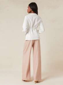 NYA SZN 阔腿直筒褶裥办公休闲商务休闲优雅得体日常外出度假夏季粉色亚麻裤 - 粉色 - 查看 4