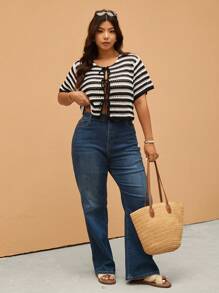 Elaquor Plus Size Women Open Front Knit Sweater, Hollow Out Stylish Plus Size Cardigan