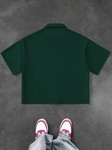 Aesthetic Post 男士短袖网眼拼接数字印花衬衫 - 綠色 - 查看 6