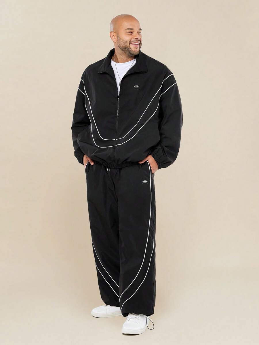 EASEVO Plus Size Men's Loose Woven Long Sleeve Jacket And Pants Set - Black - View 1