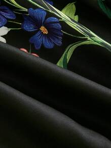 SHEIN MOD 女士花卉印花波西米亚风格连衣裙，适合度假、浪漫、女士夏季服装、女士度假服装、女士沙滩服装、女士西部服装、女士花卉连衣裙 - 黑色 - 查看 4