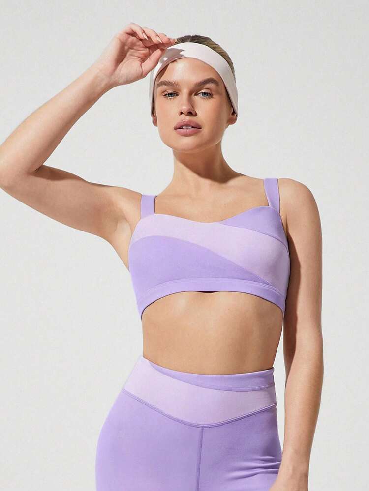 FeatherFit™ Sweat Star Sweat Wicking Buttery Soft Stretchy Removable Cups Colorblock Sports Bra Low Impact Yoga Pilates Barre Studio Daily Casual Wear